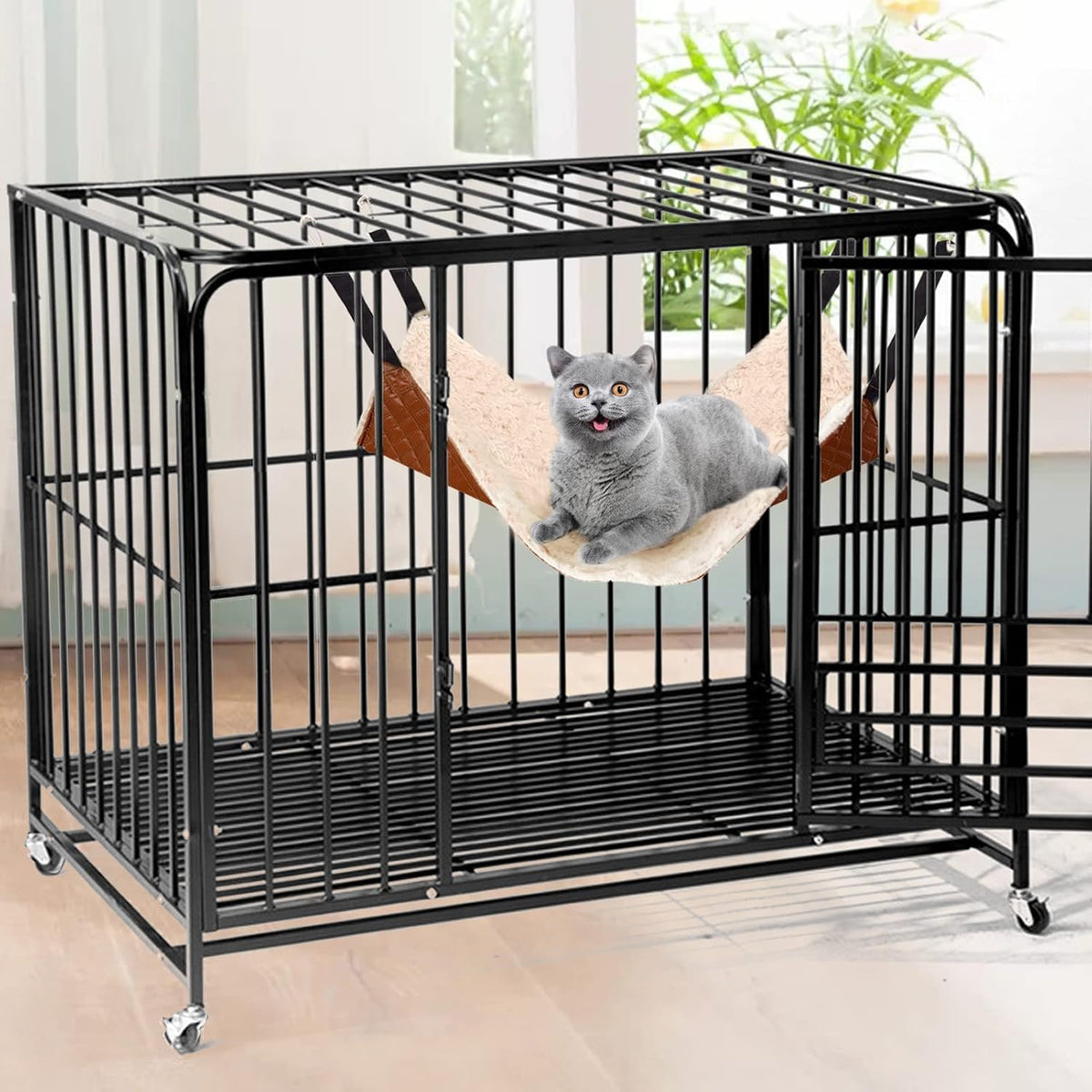 Cat Hammock Bed, Large Reversible Cat Cage Hammock Hanging Soft Pet Bed for Kitten Ferret Puppy or Small Pet