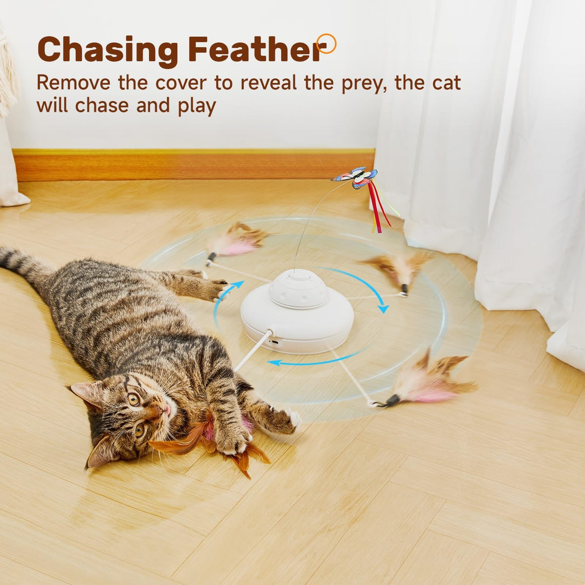 Potaroma Cat Toys Chargeable, 3in1 Hide and Seek for Kittens, Interactive Automatic Play, Fluttering Butterfly, Moving W