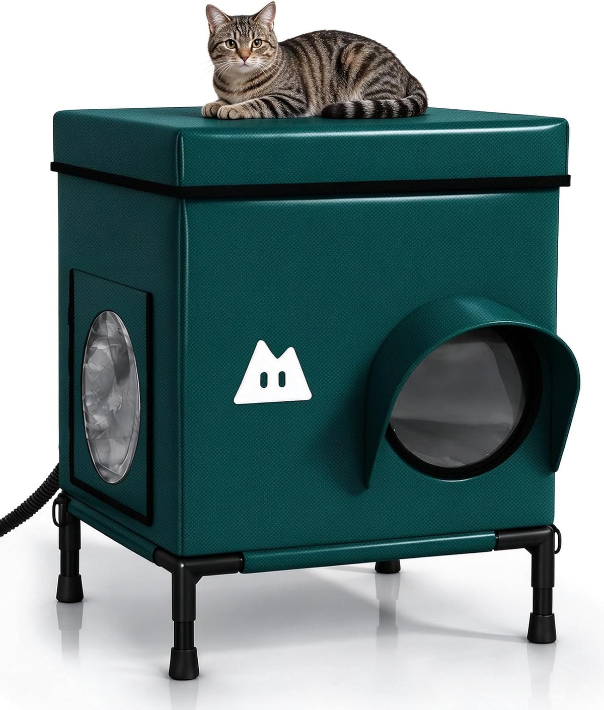 Heated Outdoor Cat House for Outside (Dark Blue,15.8"x15.8"x15.8")