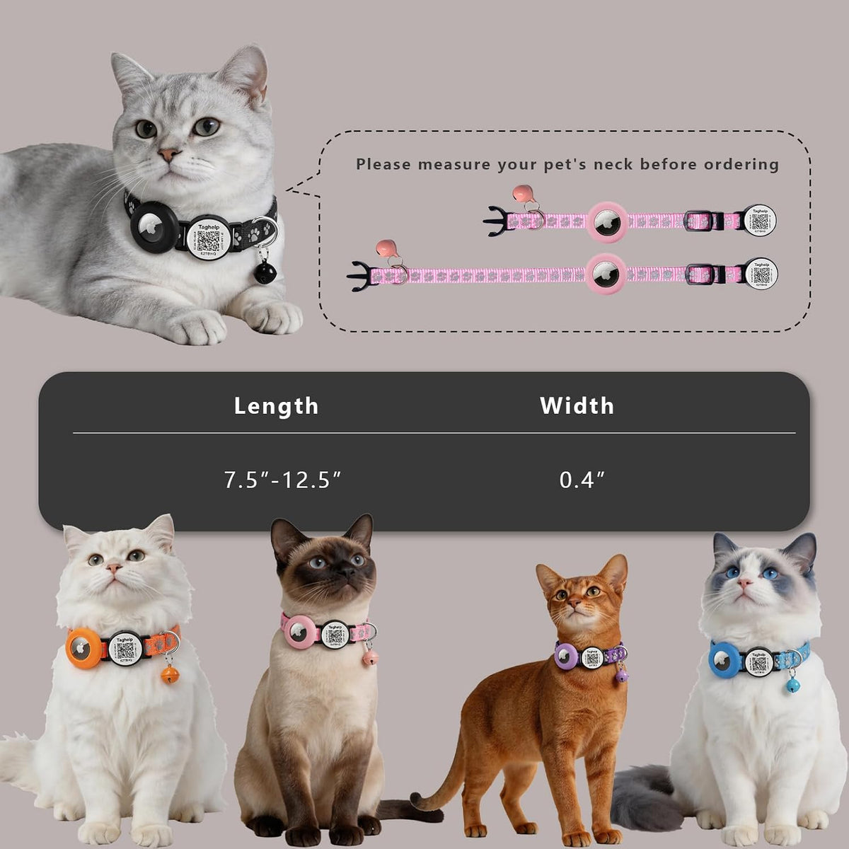 Reflective AirTag Cat Collar, Integrated Cat Collar with Air Tag Holder