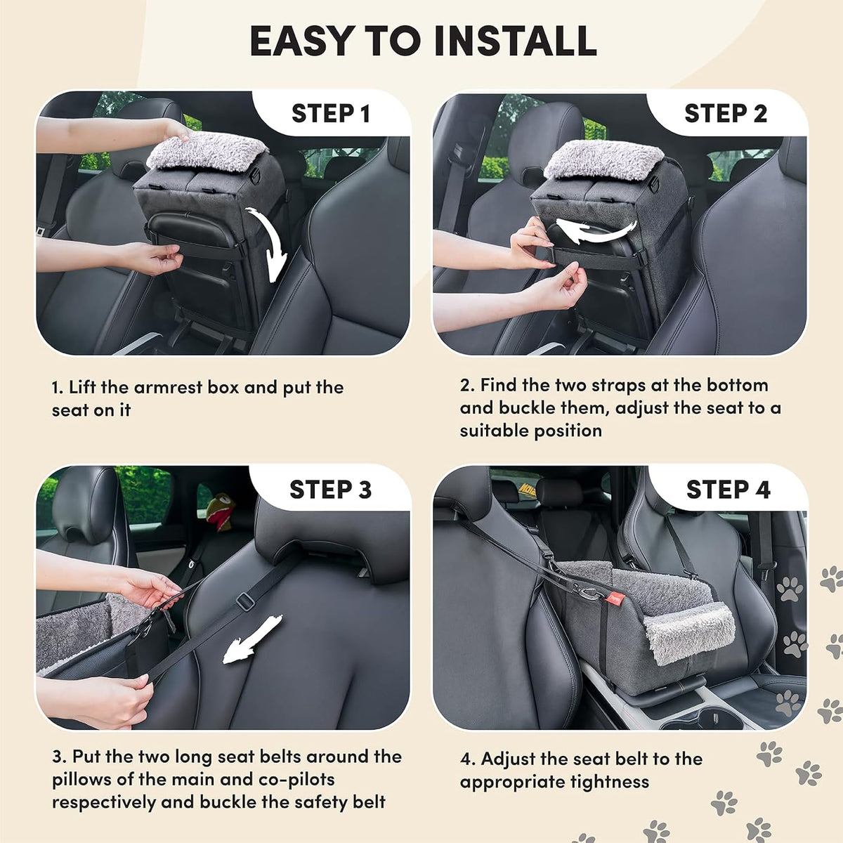BurgeonNest Center Console Dog Car Seat for Small Pets to 11lbs, Grey