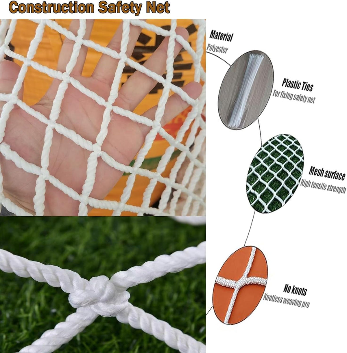 White Safety Net, Heavy Duty Knotted Rope Net,3x33FT/1x10(M) Multi‑Purpose Protective Nets for Deck, Balcony, Boat, Carg