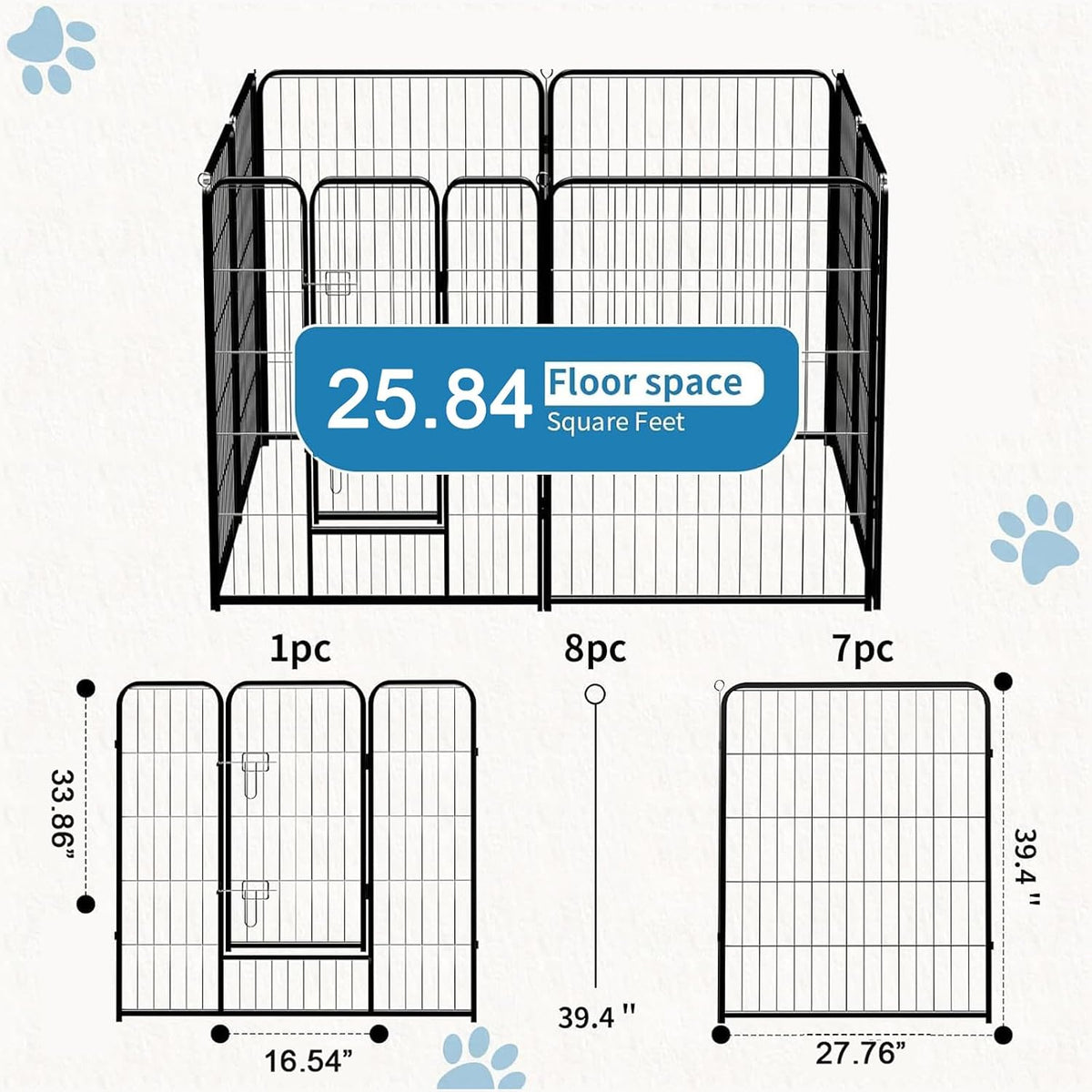 NEWBULIG Dog Playpen Indoor 8 Panels 40 Inch, Metal Outdoor Dog Fence Pen