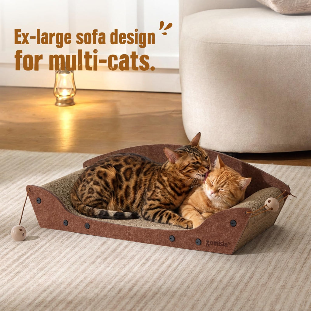 ZOMISIA 26'' Cardboard Cat Scratcher Bed for Indoor Cats, 1PC, Brown