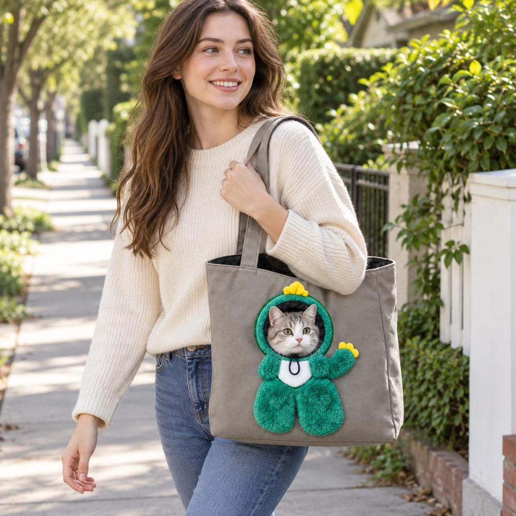Pet Carrier Tote Bag for Cats, Head-Out Dinosaur Canvas Shoulder Bag