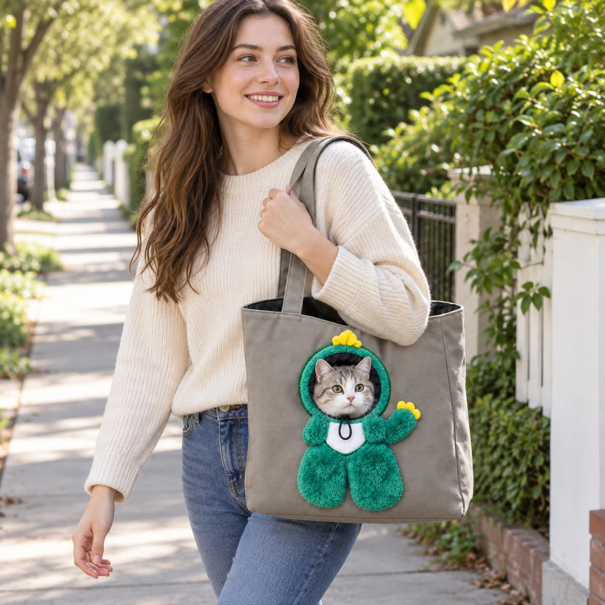 Pet Carrier Tote Bag for Cats, Head-Out Dinosaur Canvas Shoulder Bag