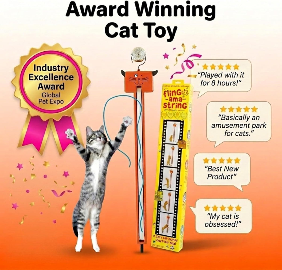 Moody Pet Interactive Cat Toy for Indoor Cats – Fling-AMA-String Automatic, Moving, Flying String Toy for Cats – Battery