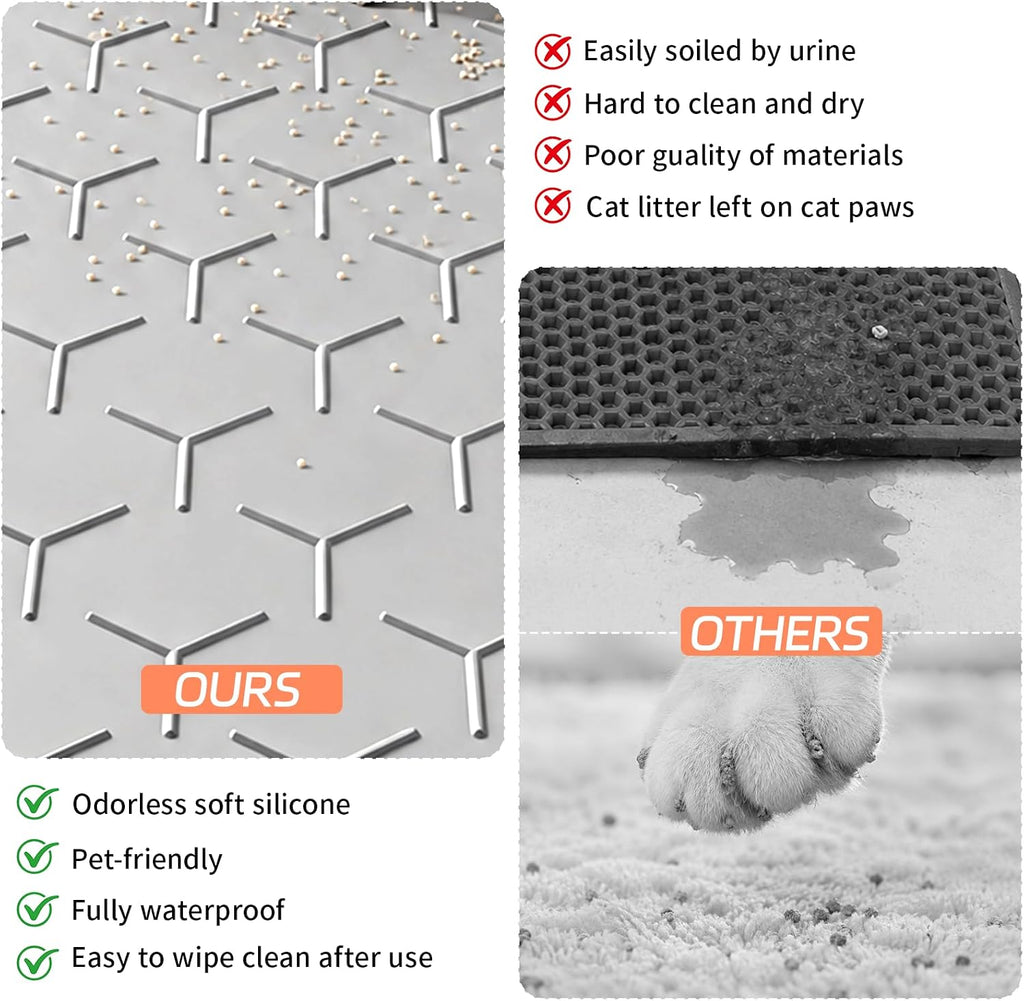 Silicone Cat Litter Mat, 24"x16", Raised Edge Waterproof, Grey
