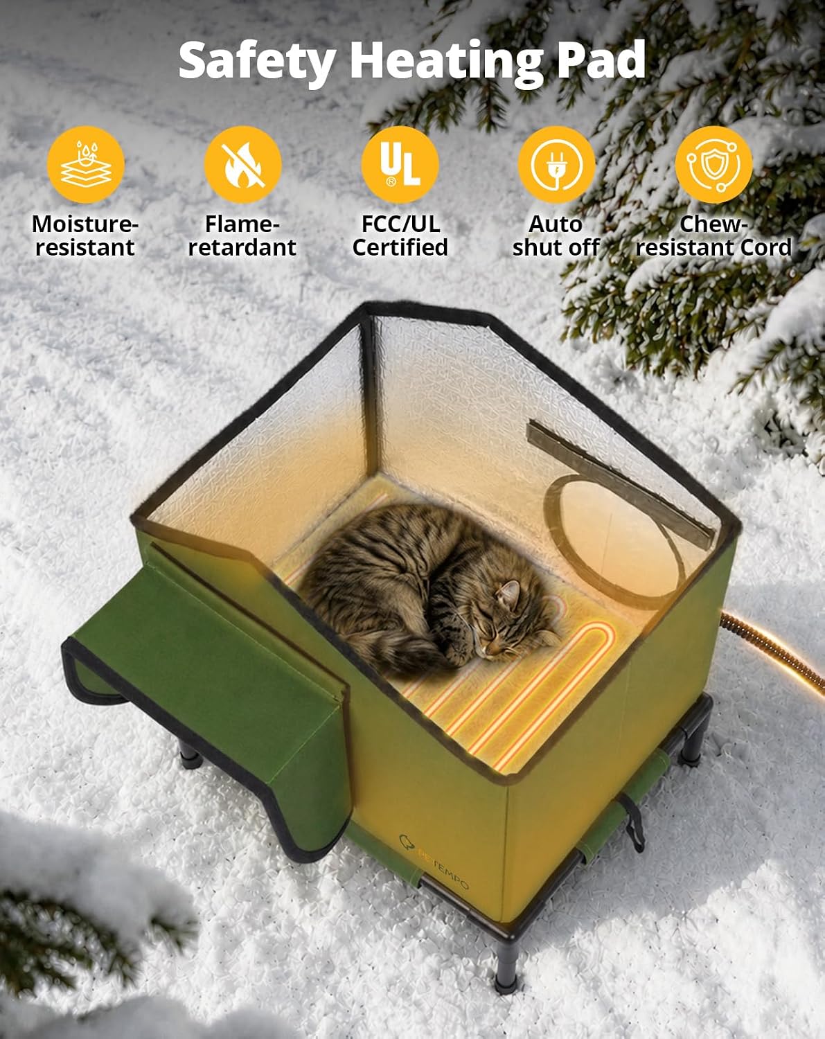 Heated Cat House for Outside Weatherproof in Winter, 16"x12"