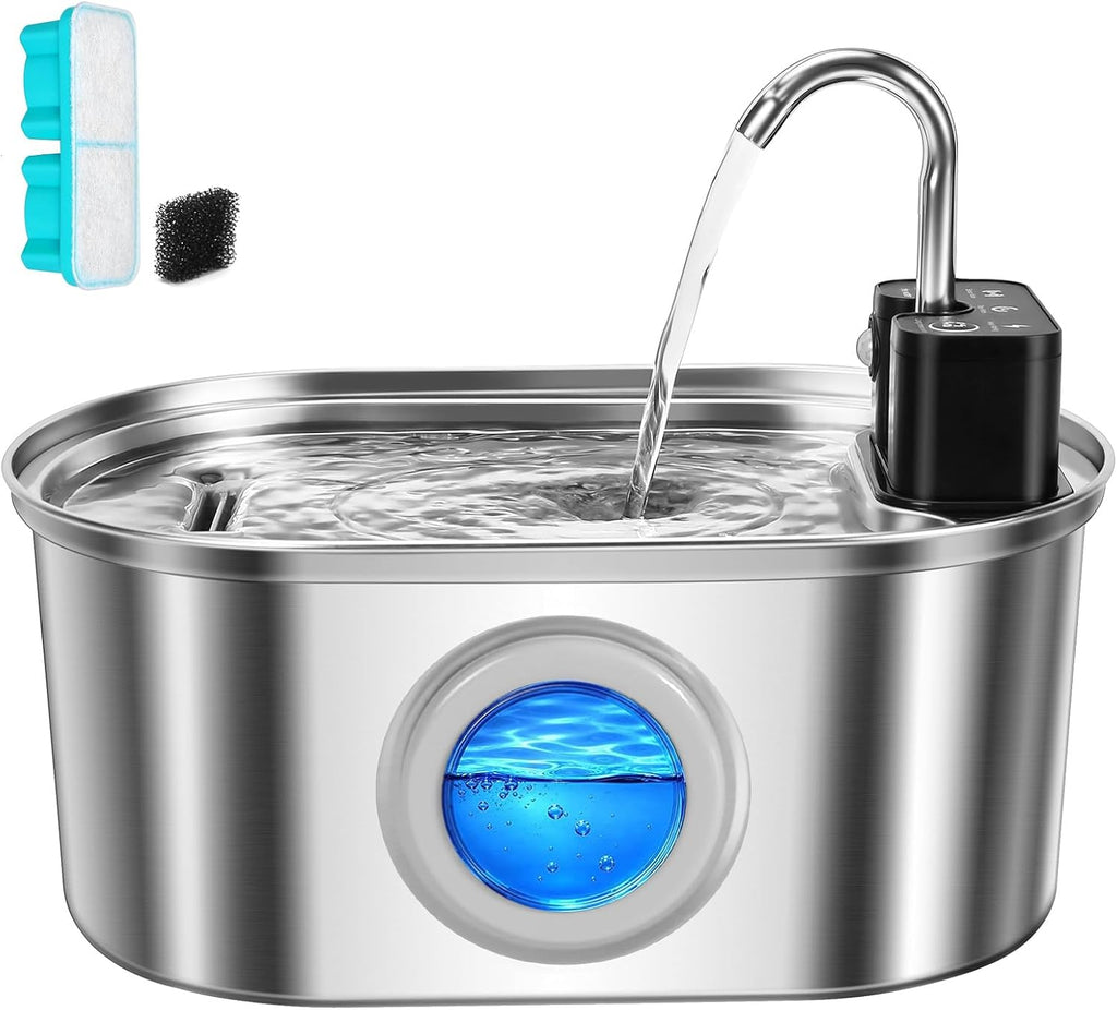 Wireless-Stainless Steel Cat Water Fountain-108oz/3.2L Pet Fountain Rechargeable & Cordless Design, Ultra-Quiet Pump-Eas