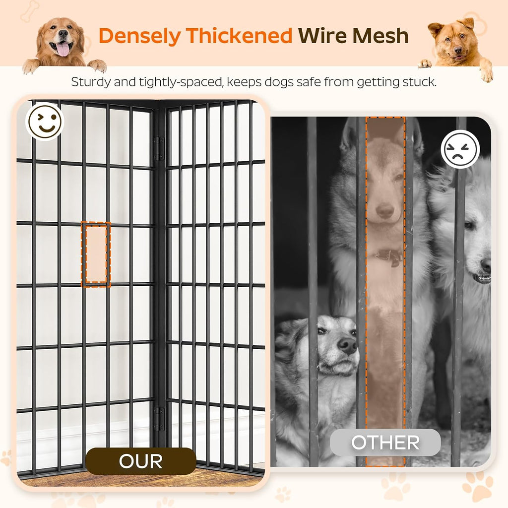 YATINEY Foldable Dog Crate Furniture, Dog Crate with DIY Frame, Heavy Duty Dog Kennel Indoor with Hooks, Wooden Dog Cage