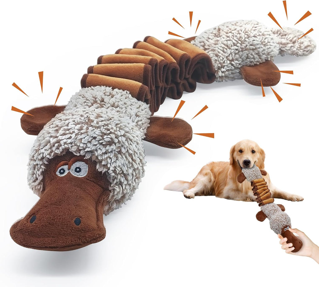 BUYPOW Funny Plush Dog Chew Toys, Squeaky Dog Toys, Interactive Tug of War Puppy Toys, Stuffed Dog Toys for Small, Mediu