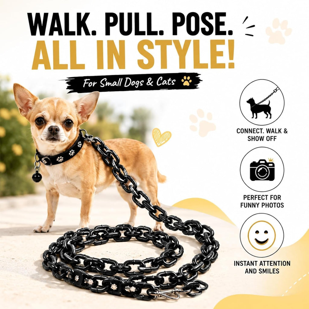 Fake Big Chain Dog Leash for Small Dogs & Cats, 75 Inch，Grey