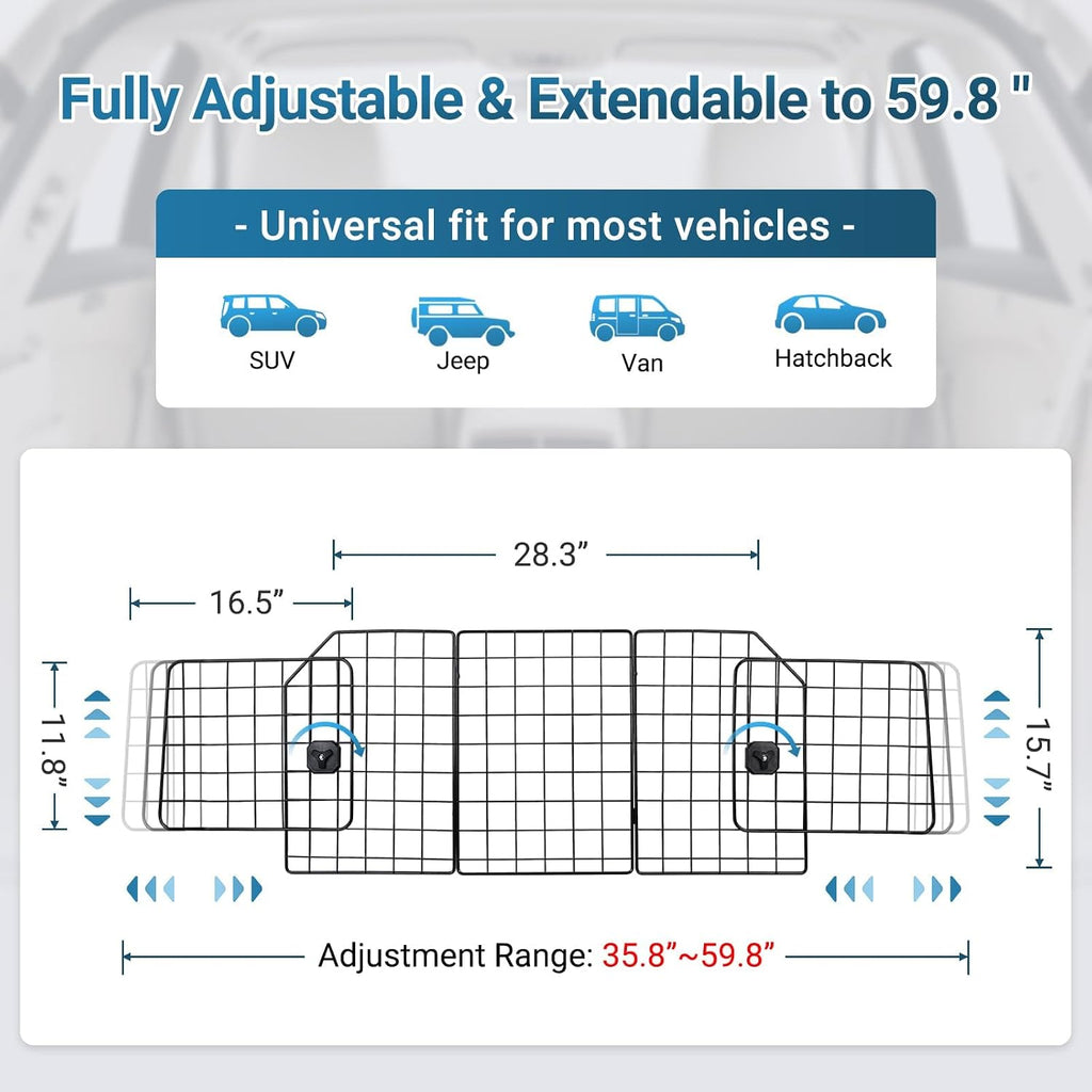 rabbitgoo Dog Car Barrier for SUV, Heavy-Duty Steel Wire Pet Gate, Foldable