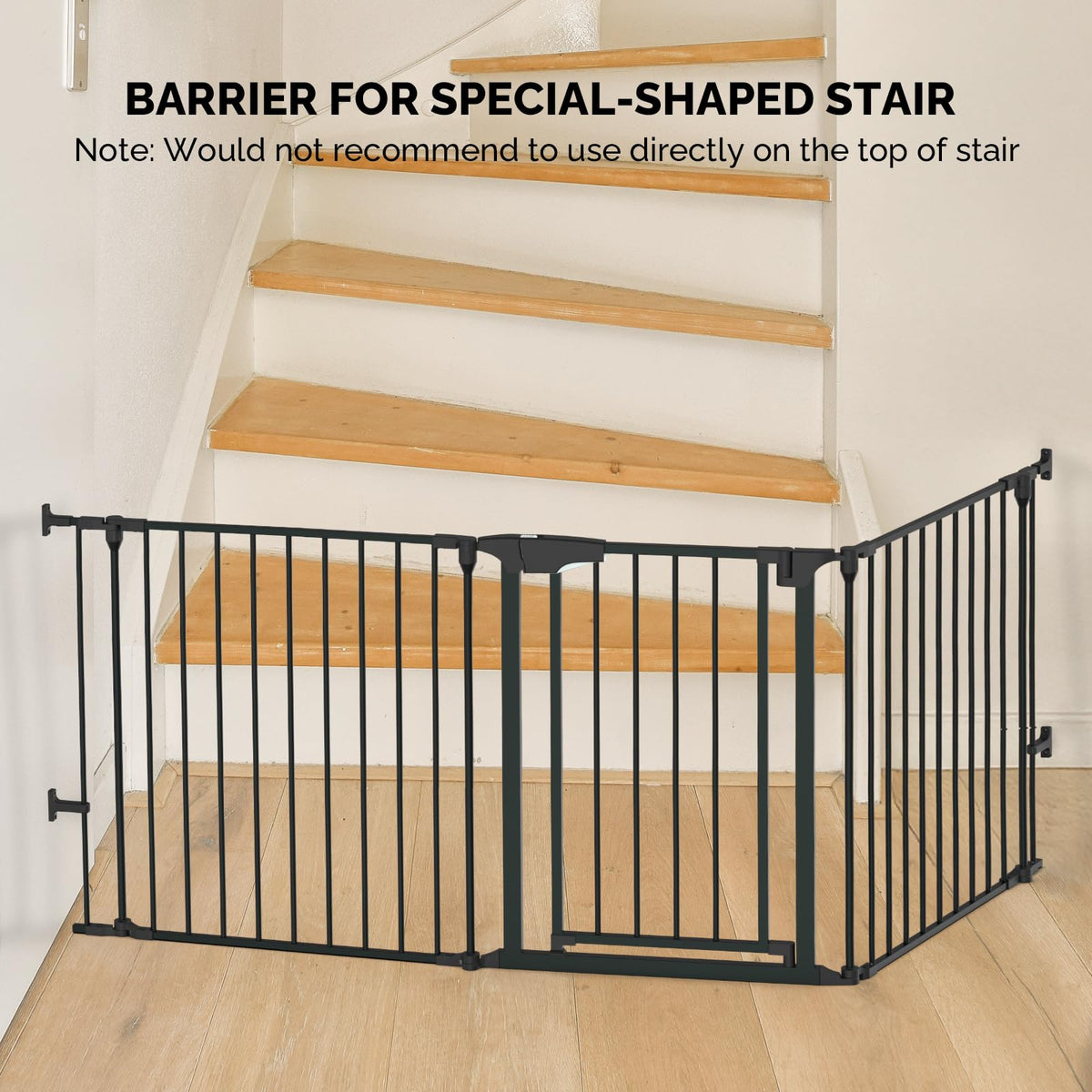 Bonnlo 134 Inches Wide Configurable Baby Gate, Fireplace Safety Fence/Guard, Adjustable 5-Panel Metal Play Yard for Toddler/Pet/Dog, Christmas Tree Fence, Includes 4 Pack of Wall Mounts, Black