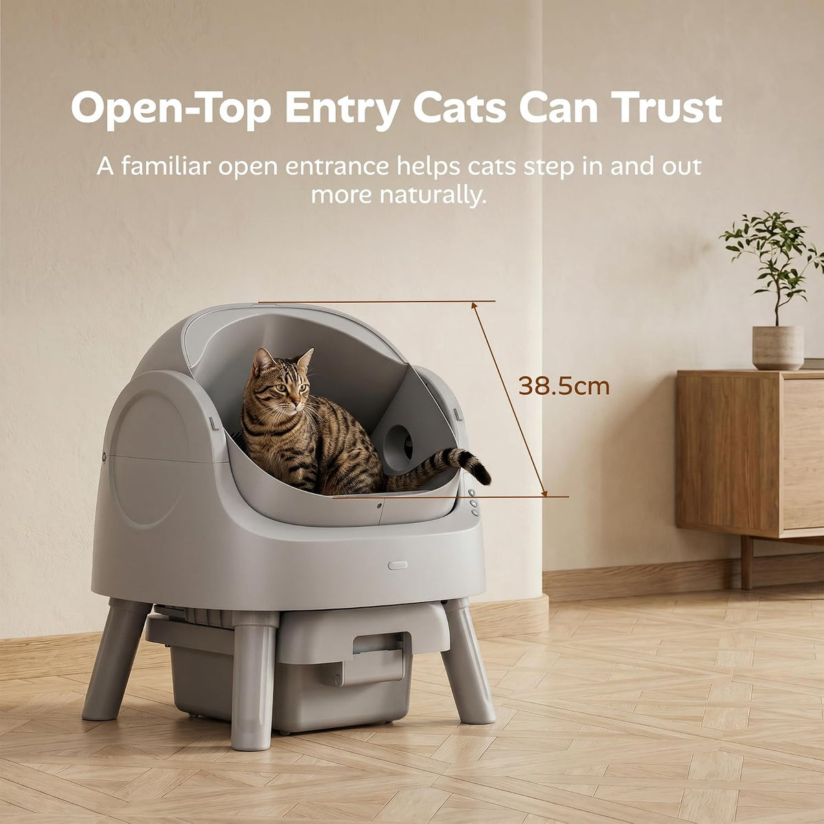 Mimfam Automatic Self Cleaning Litter Box, with 4 Pairs Infrared Senor, Open-Top Design for Multi-Cat Homes, Comes with 