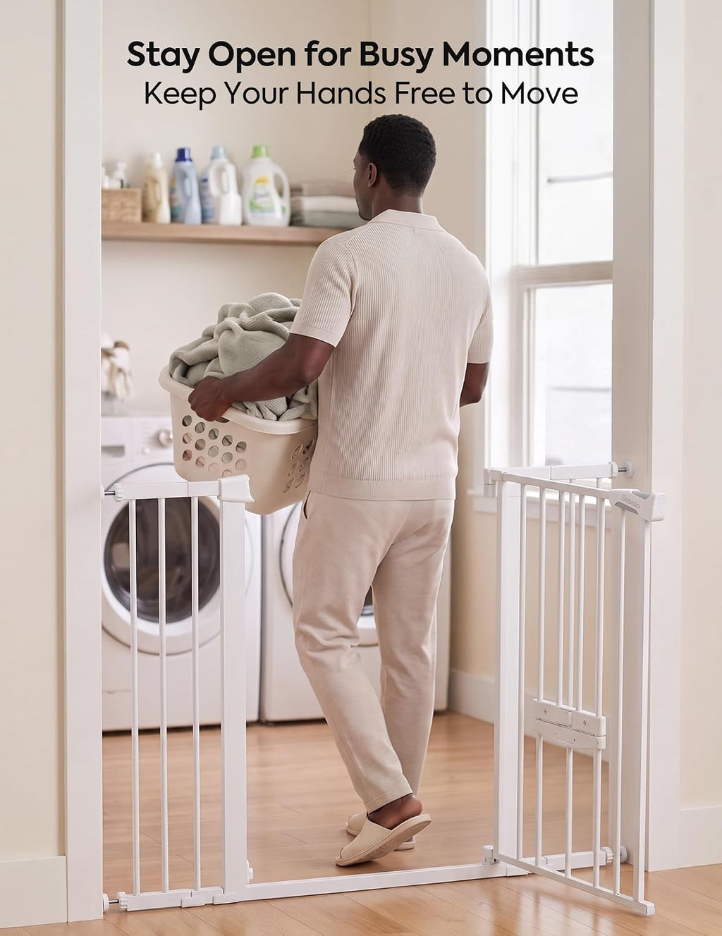 Babelio Dog Gate with Cat Door, CatPrivilege II, 29-40", White