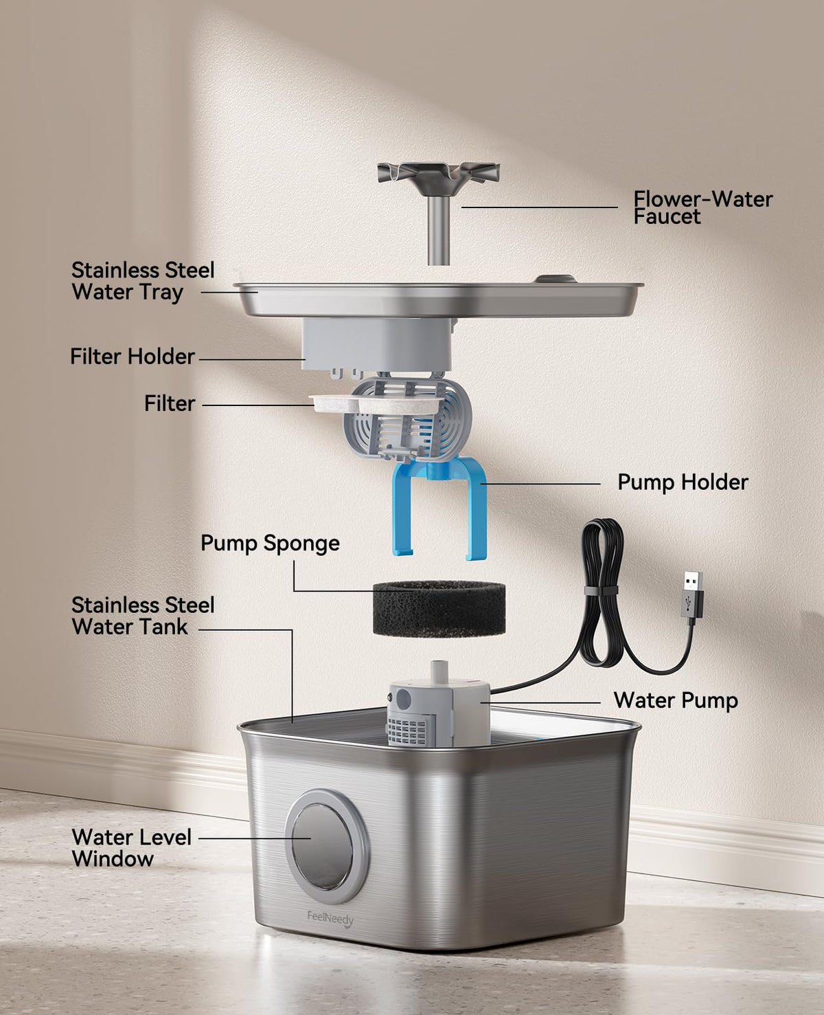 Cat Water Fountain Stainless Steel: 99oz/2.8L Auto Pet Drinking Fountain