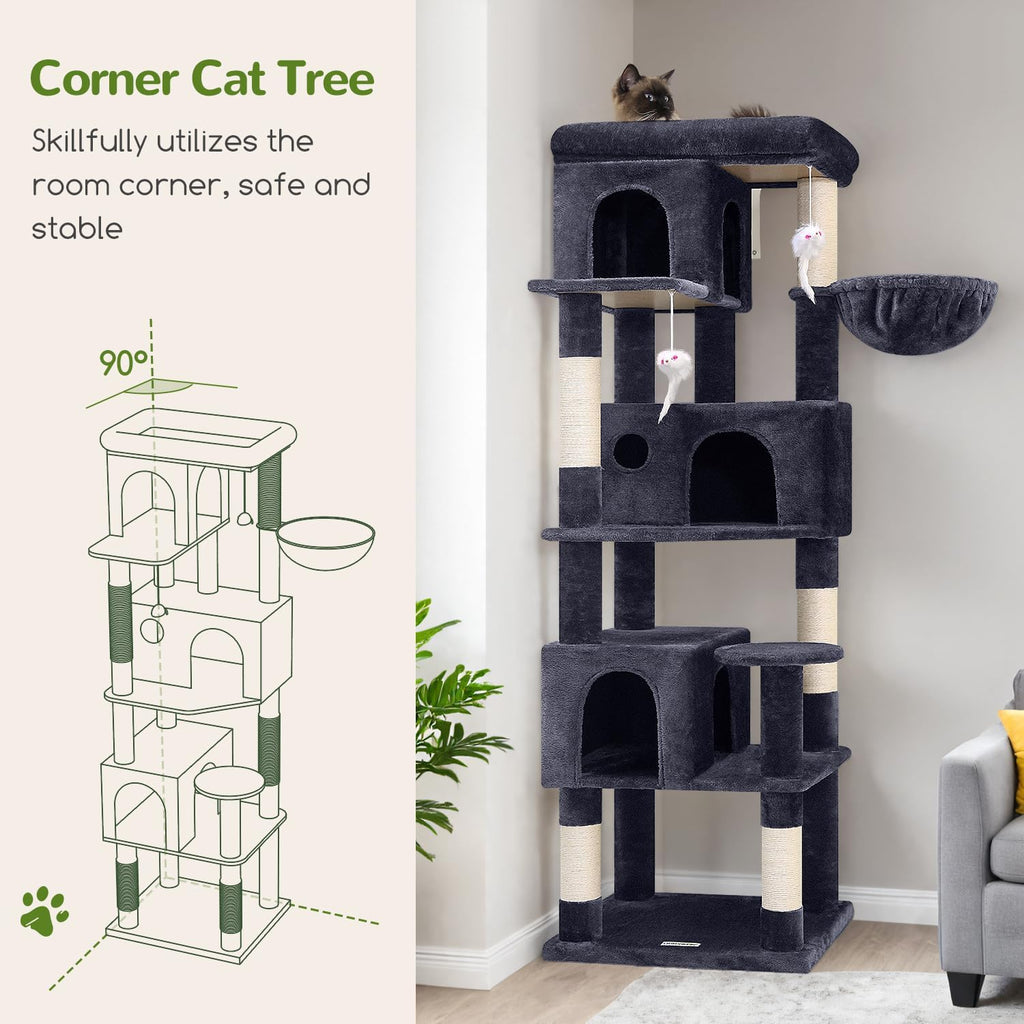 Globlazer F66 Corner Cat Tree, 66in Multi-Level Climbing Tower, Dark Grey