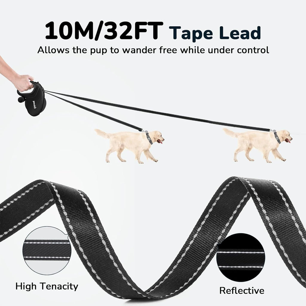 Pecute 32ft Retractable Dog Leash with Reflective Strips, 360° Tangle-Free, One-Button Control & Sturdiness Nylon Materi