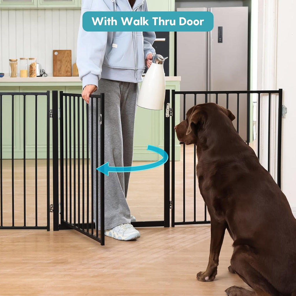 Freestanding Dog Gate with Door for Indoor & Outdoor, 30'' Tall