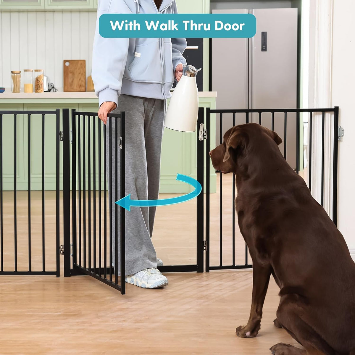 Freestanding Dog Gate with Door for Indoor & Outdoor, 30'' Tall