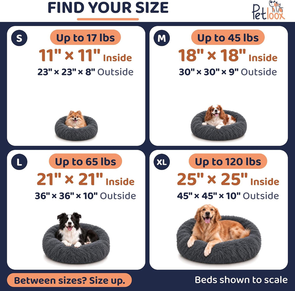 Calming Donut Dog Bed for Medium Sized Dogs, Fluffy Round Dog Bed