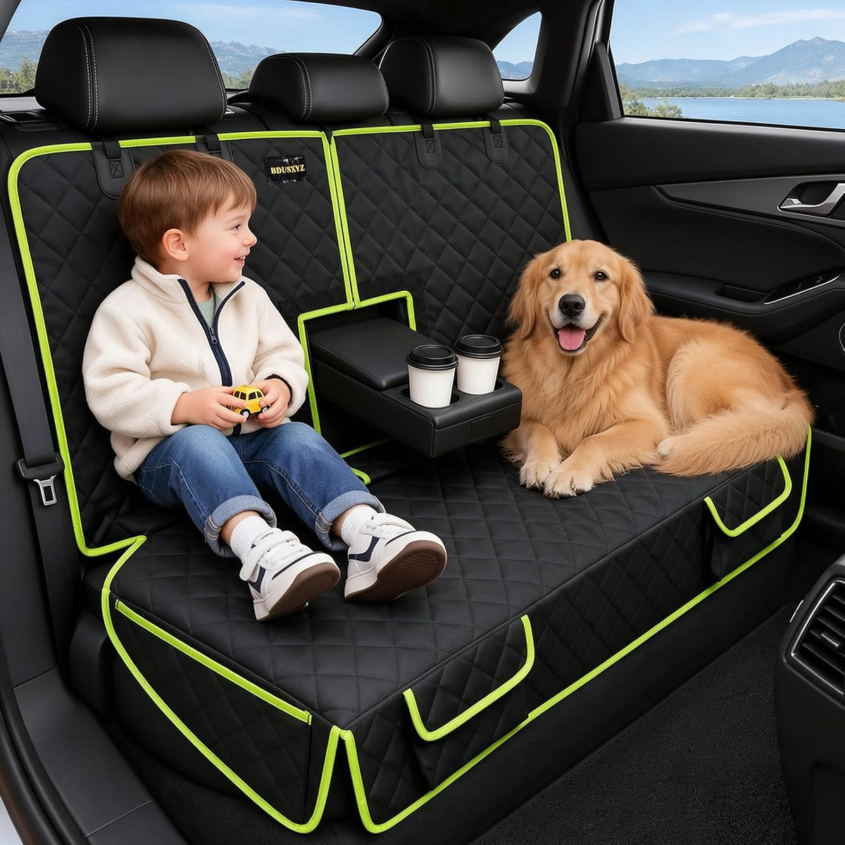 BDUSXYZ Dog Car Seat Cover for Back Seat - Waterproof Non-Slip Bench Seat Protector for Cars Trucks SUVs, 52" W X 49" L 