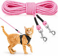 Reflective Cat Long Leash 15 FT, Outdoor Backyard Cat Tie Out Lead, Pink