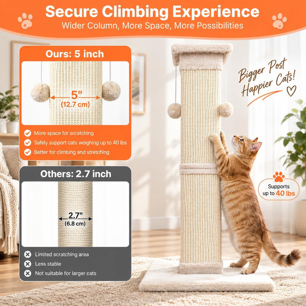 SOCATER Cat Scratching Post 33 Inch, Beige