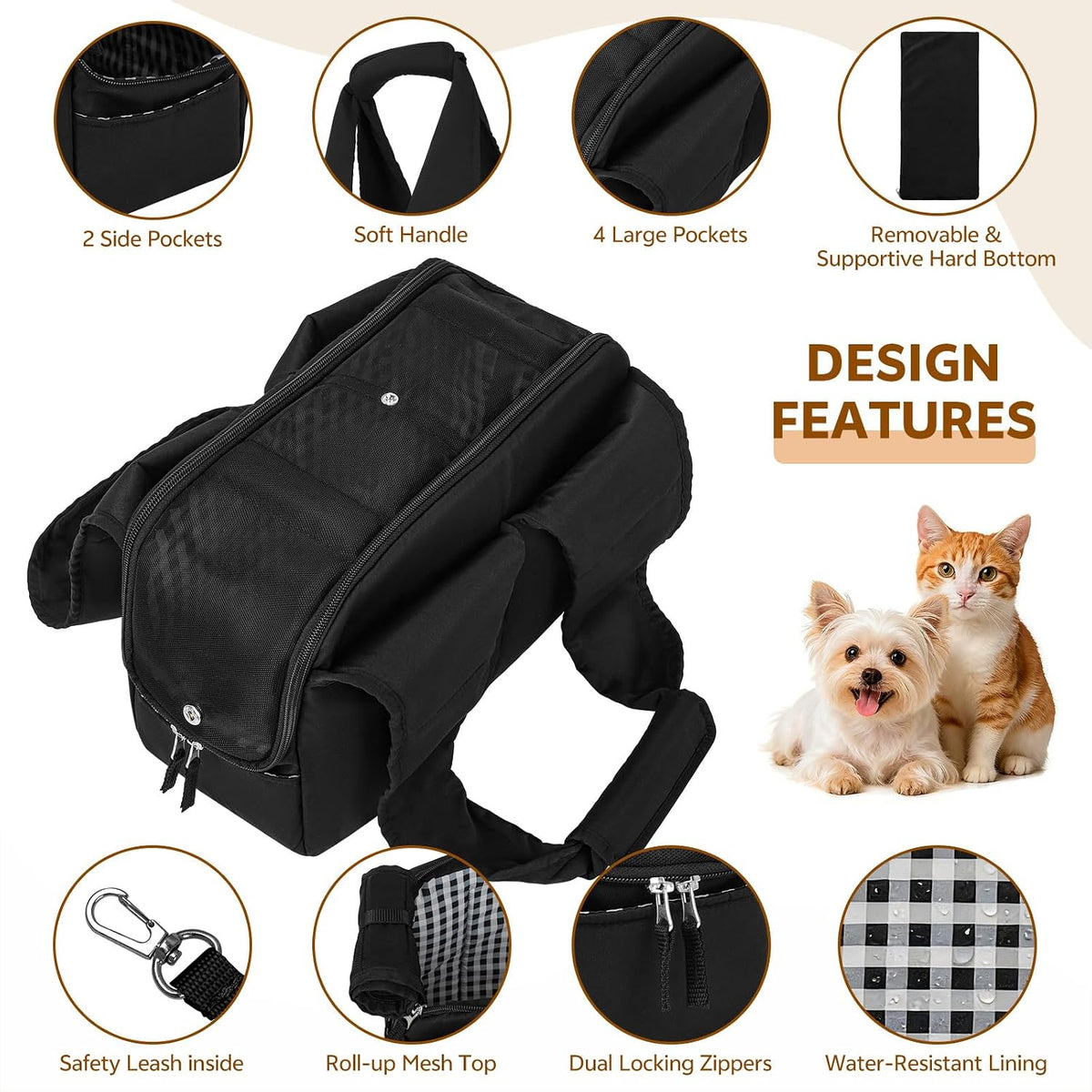 Dog Purse Carrier for Small Dogs and Cats, Soft-Sided Pet Tote Bag with 6 Large Pockets, Collapsible Travel Puppy Carrie