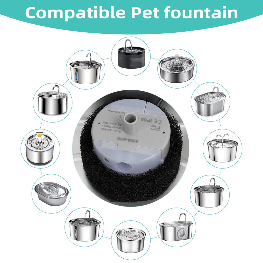 Ultra-Quiet Replacement Pump for Stainless Steel Cat Water Fountains - SMA-800 Motor - Safe and Easy to Clean with Low Voltage DC 5V and USB Cable (Pump) (Side Pump)