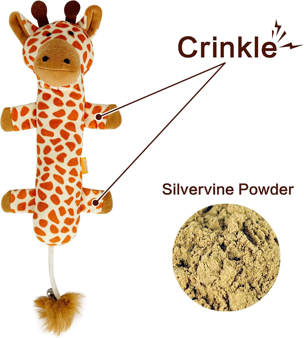 TTcat Large 11.42 Inch Giraffe Silvervine Cat Kick Toy, Crinkle Plush Cat Chew Pillow Toy with Bell Tail, Interactive Ki