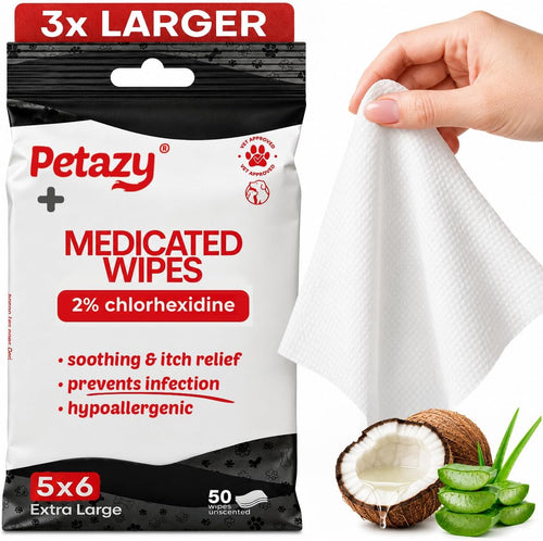 2% Chlorhexidine Wipes for Dogs 3X Larger | Yeast Infection Ringworm Fungus Hot Spot Itch Relief | Medicated Antibacteri