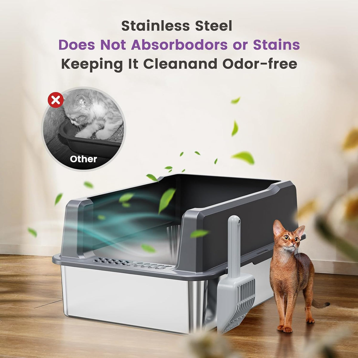 Stainless Steel Cat Litter Box with Lid, 26 x 18 x 12 in
