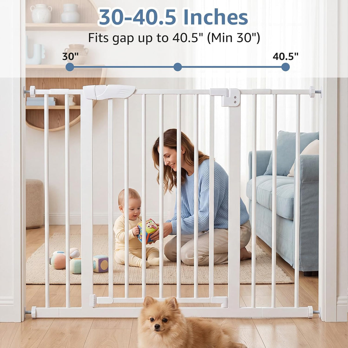 DUMOS 36 in Extra Tall Baby Gate for Stairs, 30-40.5 in, Auto Close, White
