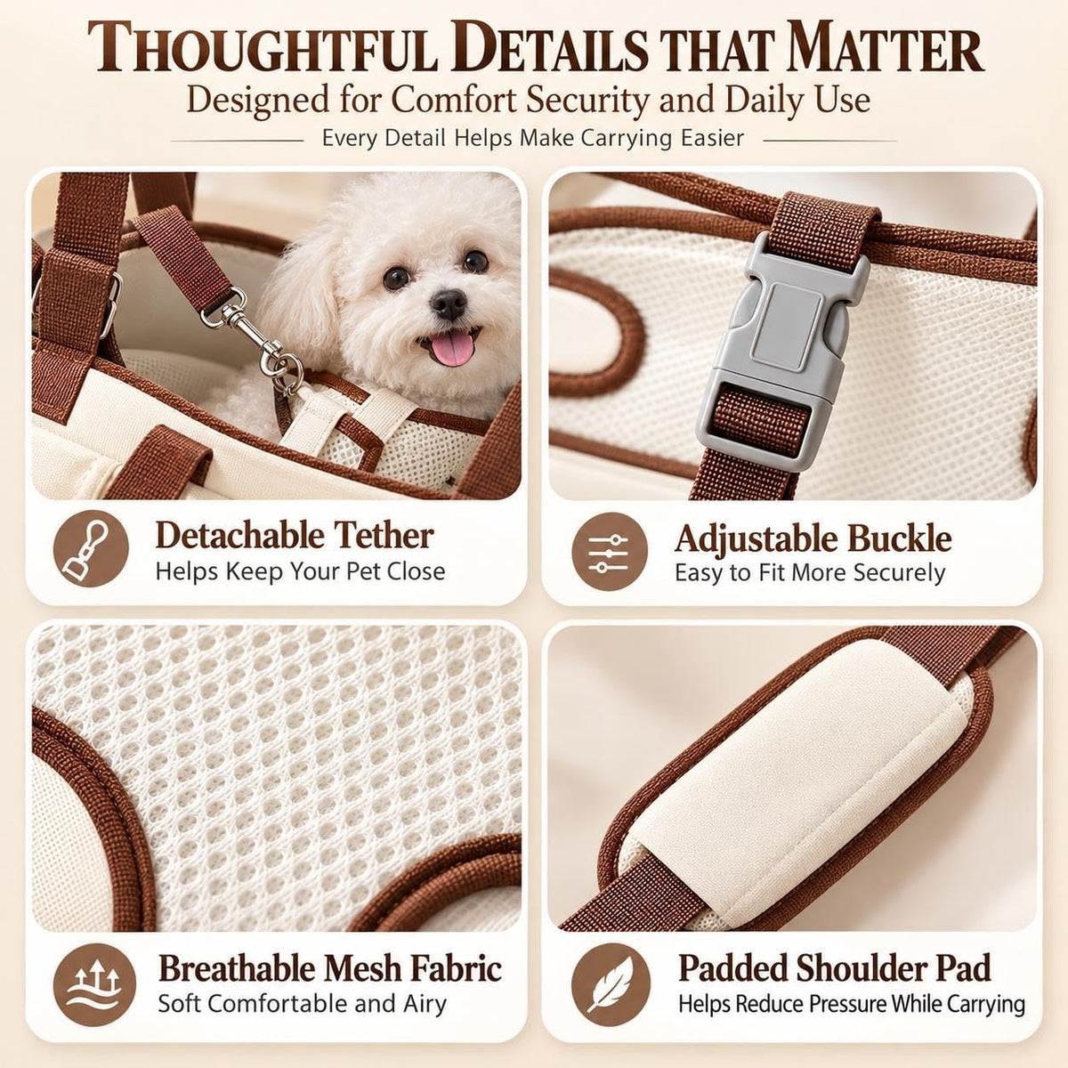 Pet Sling Carrier for Small Dogs Dog Backpack Carrier Dog Bag Carrier Portable Crossbody Shoulder Purse for Hands Free o
