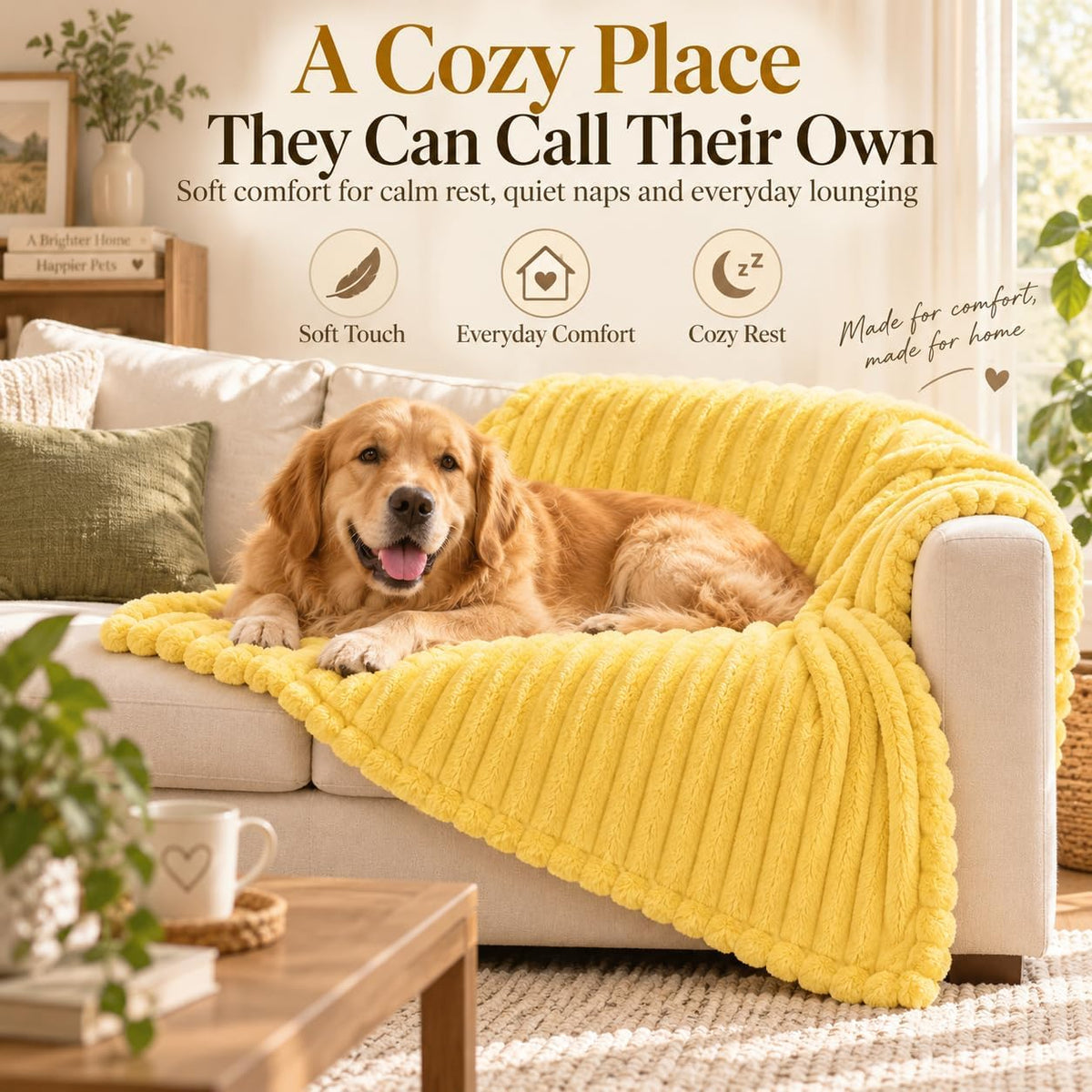 Yellow Dog Blanket Emotional Support Blanket for Dogs Soft Plush Washable