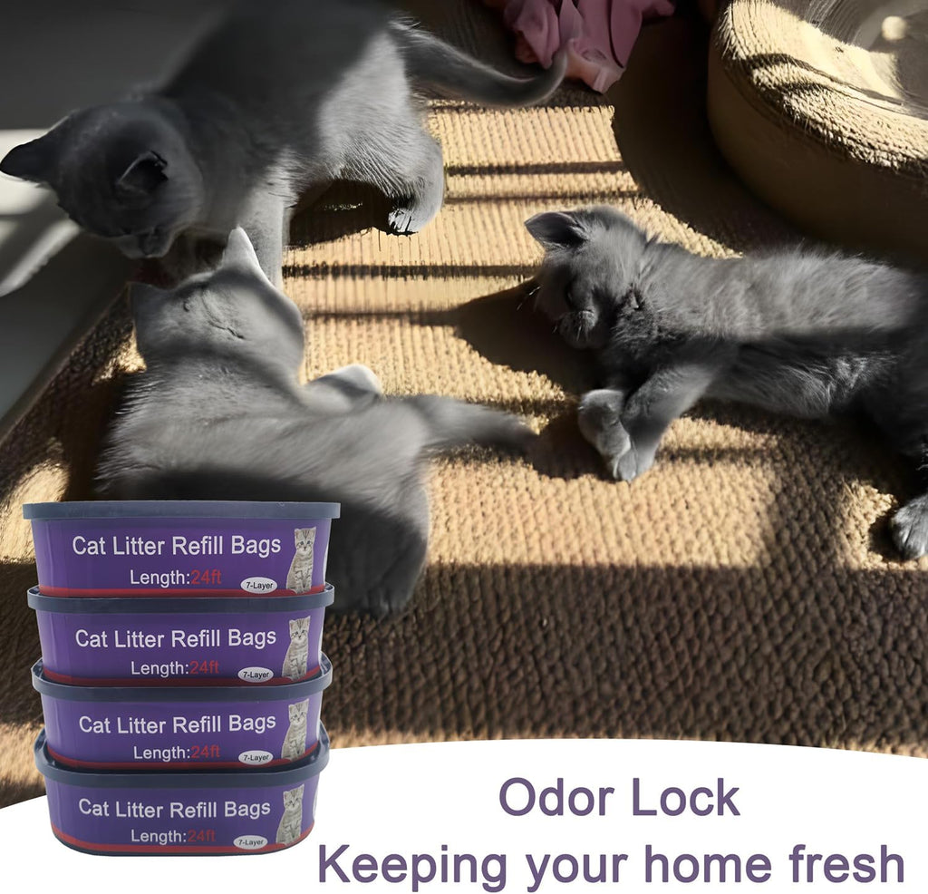 4 Pack Cat Litter Refill Bags Cartridges Compatible with Genie Cat Standard, Plus and XL Pails Odor Control