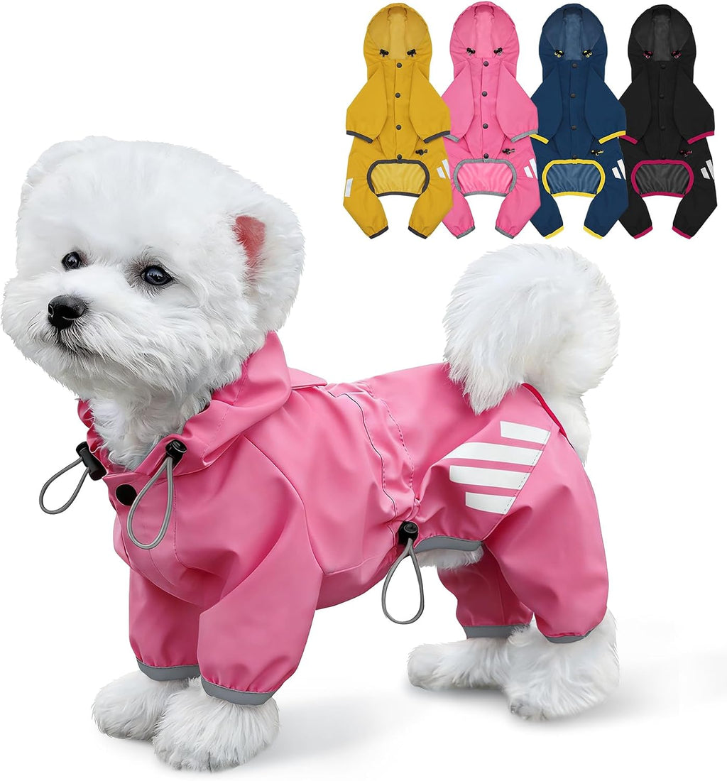 Dog Raincoat, Waterproof Dog Rain Jacket with Hood, Dog Rain Coat with Leash Hole, Reflective Strap for Small Medium Dog