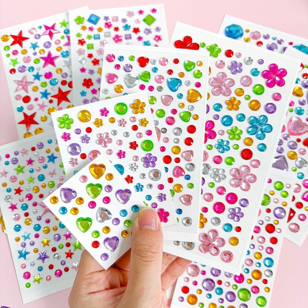 10 Sheets Pet Grooming Decorative Hair Diamond Sticker, Dazzling Gems Rhinestones DIY Sticker for Puppy Kitten Grooming,