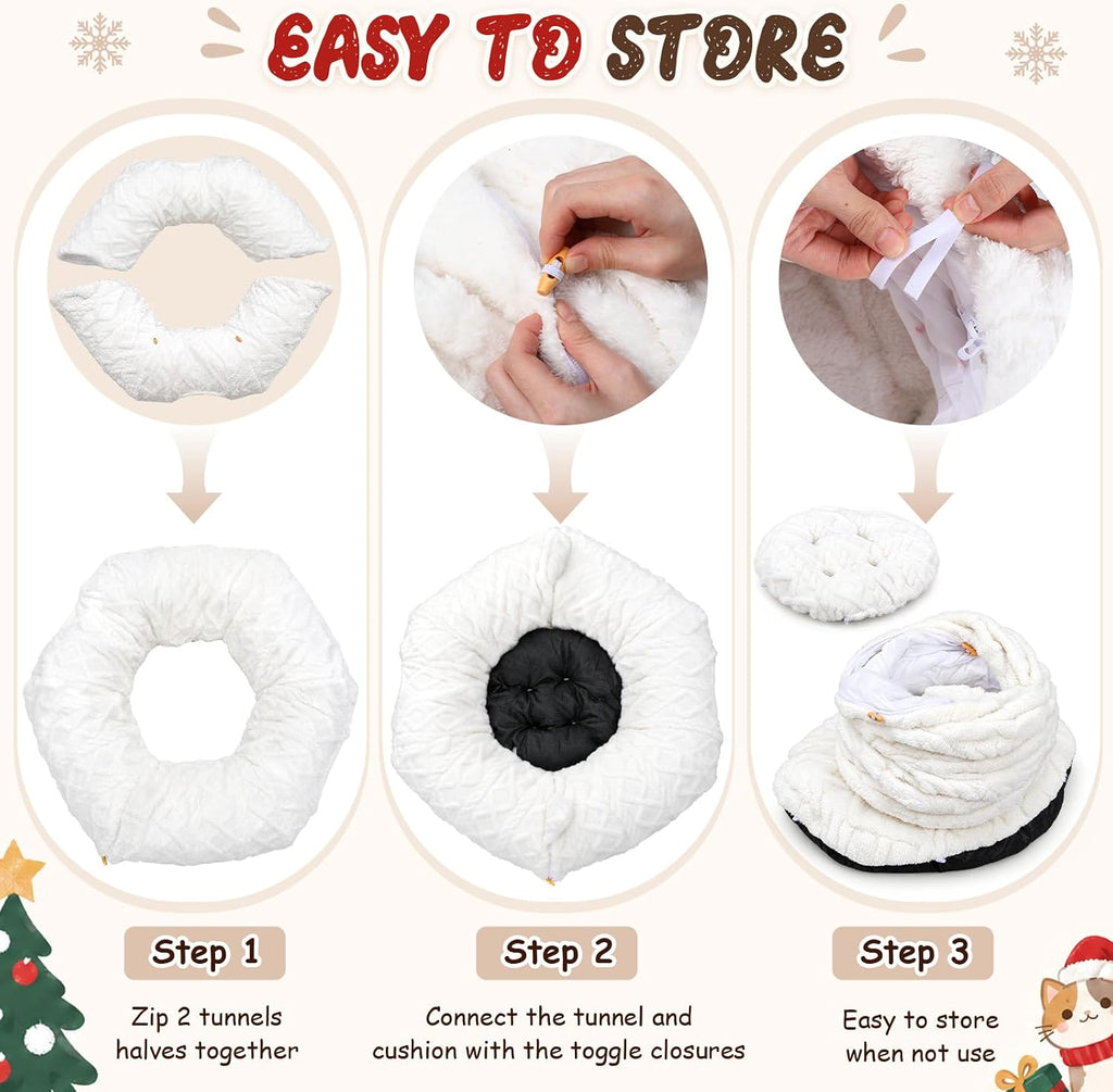 Christmas Cat Tunnel Tree Skirt, White, 43.3 x 12 in, Cat Ear