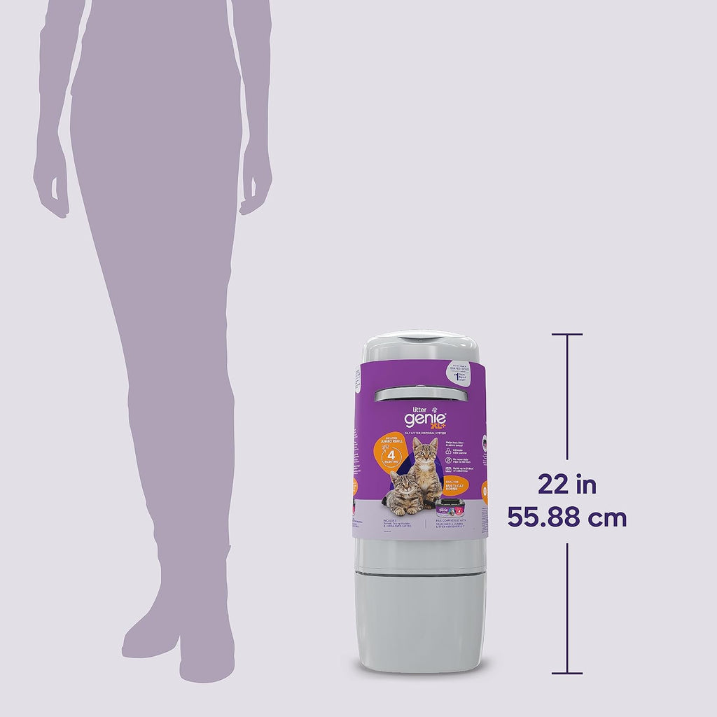 Litter Genie XL+ Pail with 24 ft Jumbo Refill, Ideal for Multi-Cat Homes