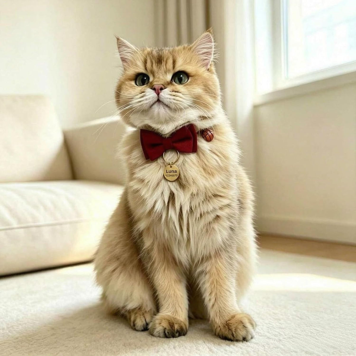 Personalized Cat Collar Bow Tie with Name Tag & Bell for Cats & Kittens