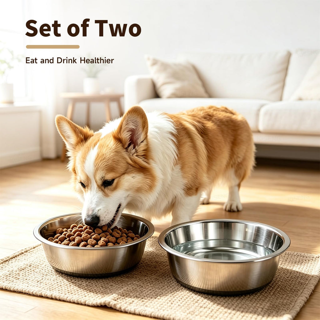 KISENG Stainless Steel Dog Bowls, 3.8 Cup, 2 Pack, Non-Slip & Durable