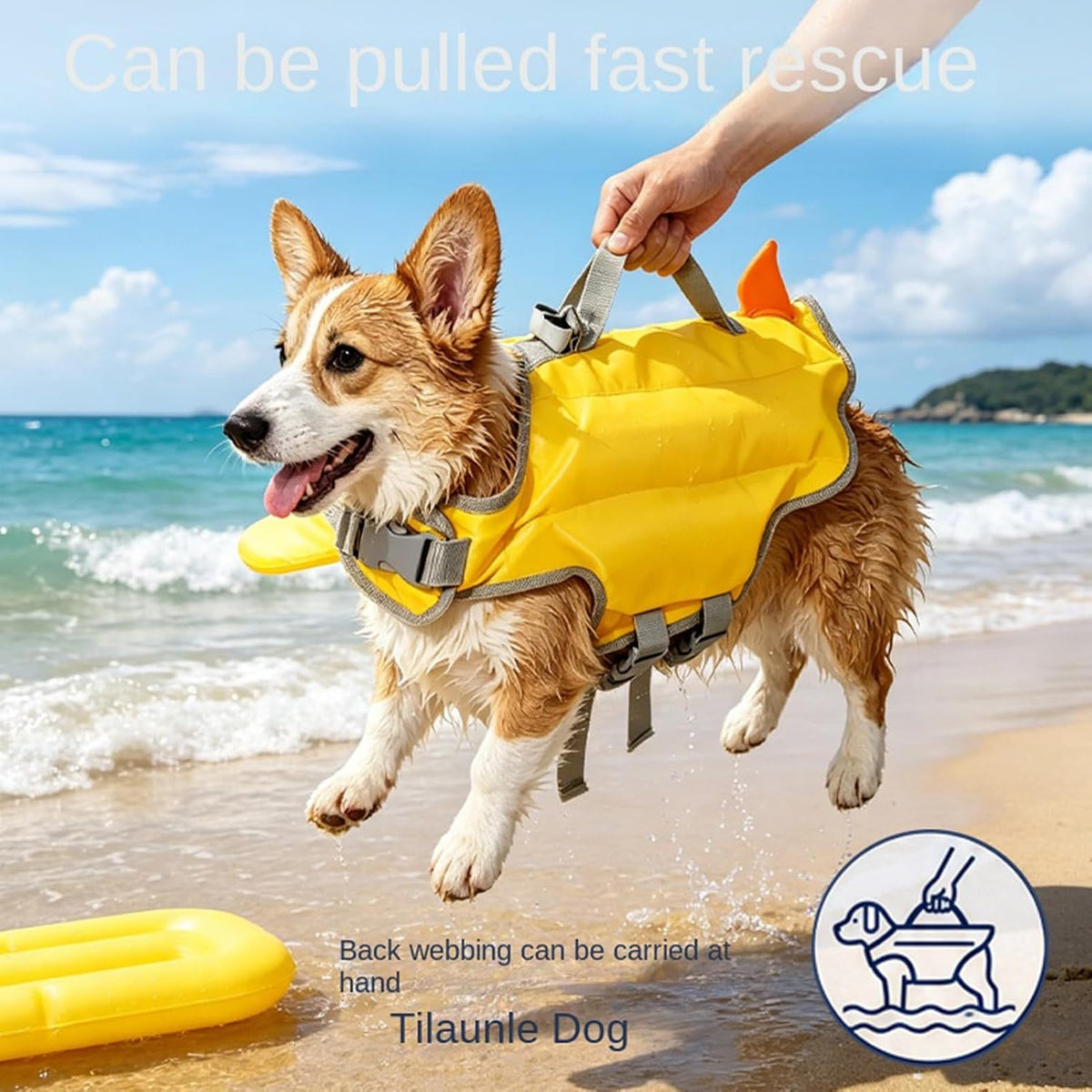 Dog Life Vest with Chin Float, Dog Life Jacket, with Rescue Handle & Hook, Head/Neck Support Design, Reflective, High Bu