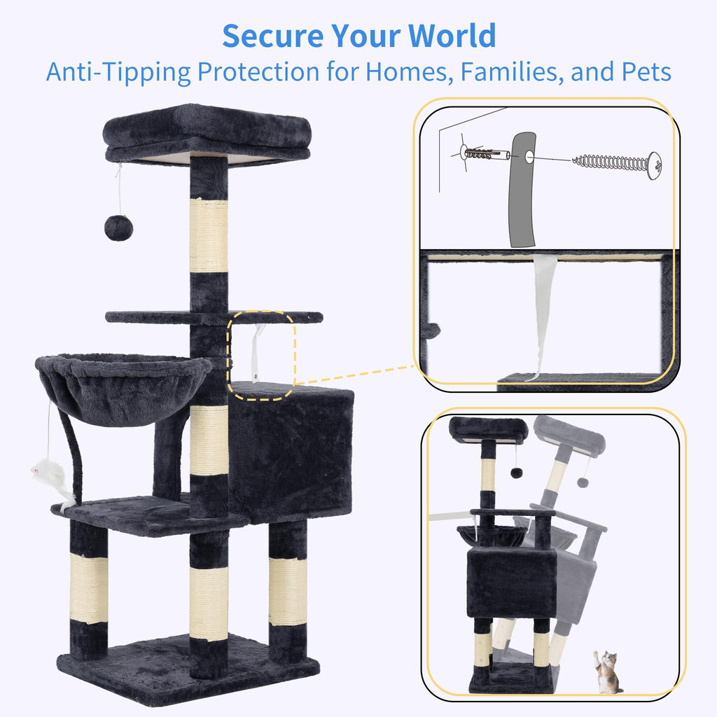 Heybly Cat Tree with Toy, 43.3 inch Cat Tower for Indoor Cats HCT004SG