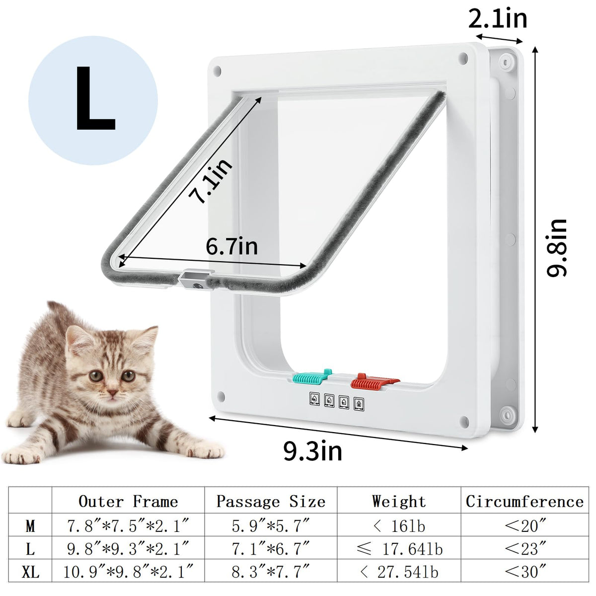 Cat Door for Interior Exterior Door, 4-Way Locking Flap