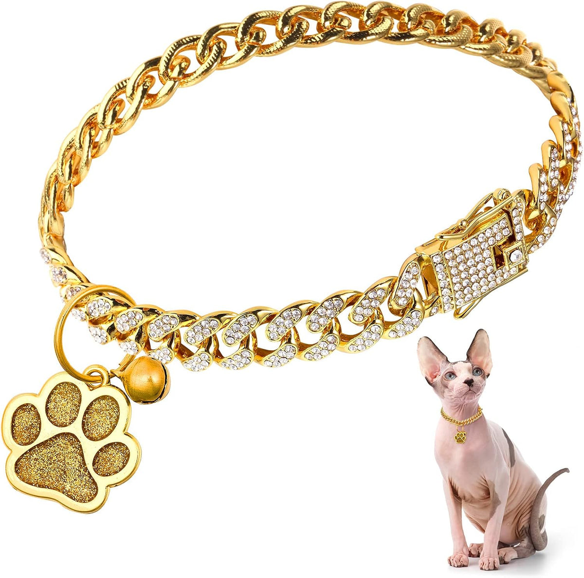 Hillban Cat Collar Chain Diamond Jewelry Gift, 8 Inch, Gold
