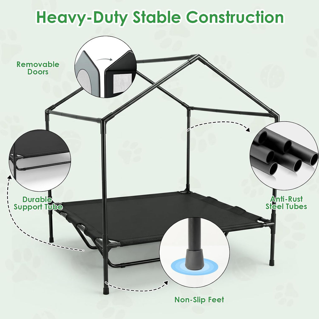 XPIY 3-in-1 Extra Large Dog House Outdoor, 43" Elevated Dog Bed with Canopy